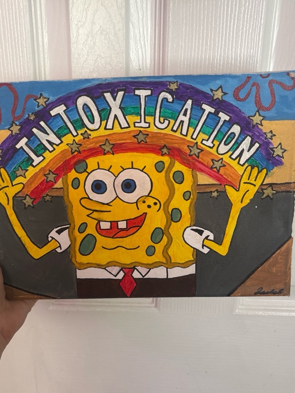Hand Painted SpongeBob 'Intoxication' Rainbow Canvas Art